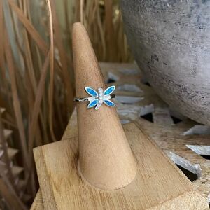 Dragonfly Blue Opal & Cz Sterling Silver Ring 5,6